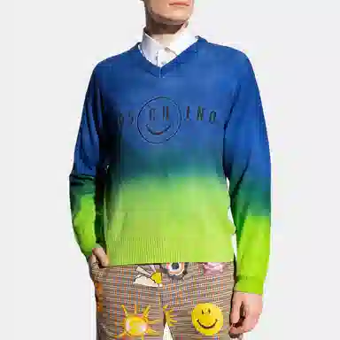 Moschino V-Neck Smiley Logo Sweatshirt