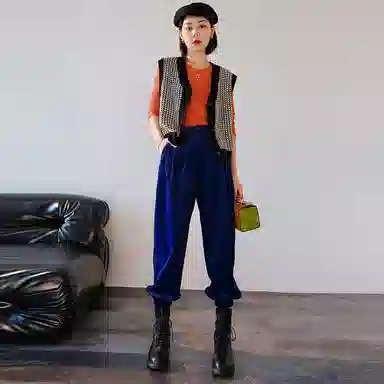 美洋 纯色宽松束脚九分休闲裤 女款