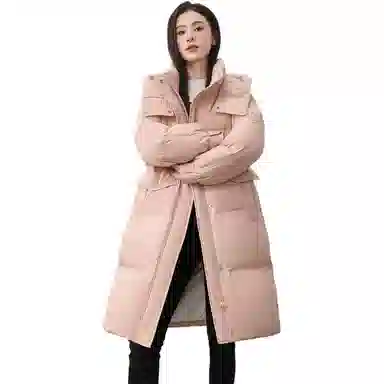 鸭鸭 纯色连帽简约加厚中长款羽绒服 女款