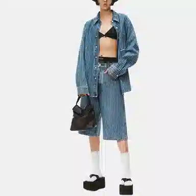 Alexander Wang SS22 Crystal Stripe Denim Shorts
