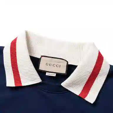 GUCCI SS23 Striped Lettering Sweatshirt Navy
