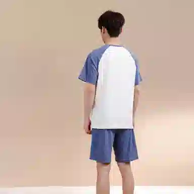 贴身领域 五分裤圆领套头舒适短袖短裤睡衣套装 男款