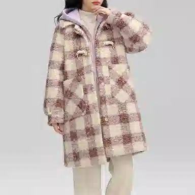 鸭鸭 中长款加厚格子大衣保暖外套真两件羽绒服 女款