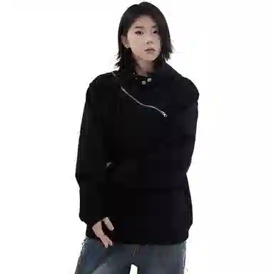 悍戈 美式高街斜拉链短宽连帽外套设计感小众痞帅潮牌卫衣 男女同款
