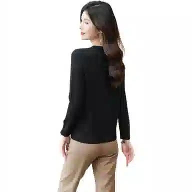 恒源祥 纯色百搭圆领宽松休闲长袖针织衫 女款