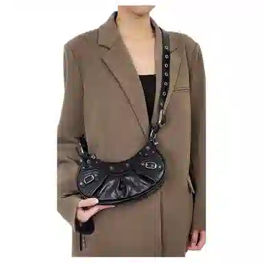 匠心手工坊 适用巴黎世家机车包 超纤 肩带改造 月牙包包斜挎带子替换包带配件包带 女款 黑色