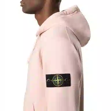 Stone Island Badge Zip Hoodie Pink