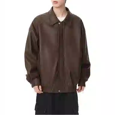 颂希尔 美式痞帅外套高级感防水翻领工装夹克潮牌设计感宽松秋冬季防风复古骑行服皮衣 男女同款