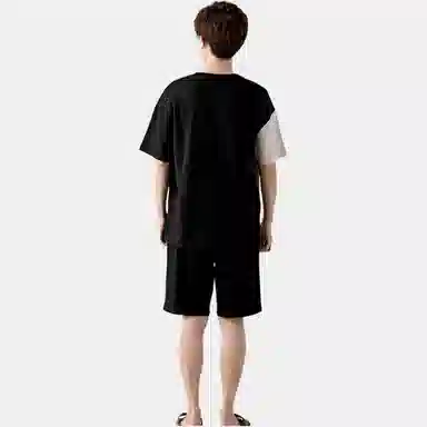 兰缪 卡通纯棉印花舒适圆领套头短袖松紧短裤可外穿睡衣套装 男款 图片色