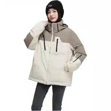 鸭鸭 时尚连帽简约拼色羽绒服 女款