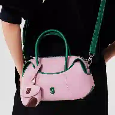 古良吉吉 百搭潮流棒球包 牛头层皮革 手提包 小号 女款 粉色