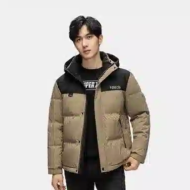 雅鹿 加厚连帽户外运动拼接撞色保暖羽绒服 男款