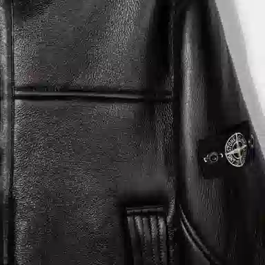 Stone Island Kids Leather Jacket Black