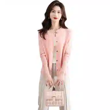 恒源祥 圆领时尚开衫通勤百搭纯色长袖针织衫 女款