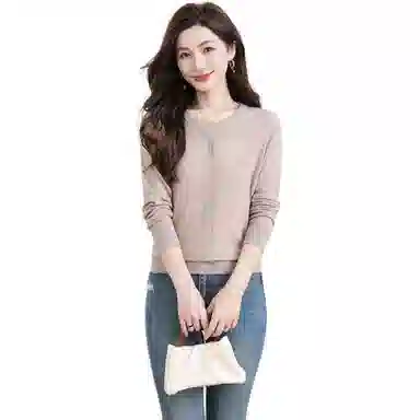 恒源祥 圆领开衫纯色薄款长袖针织衫 女款