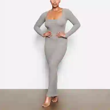SKIMS Soft Lounge Long Sleeve Dress Heather Grey