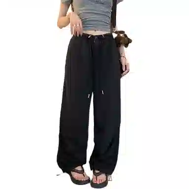 黛尔佳人 抽绳设计高腰显瘦阔腿工装裤 女款