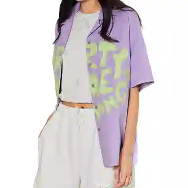 中国李宁 夏日派对 涂鸦扎染字母满印休闲短袖衬衫 女款 花色