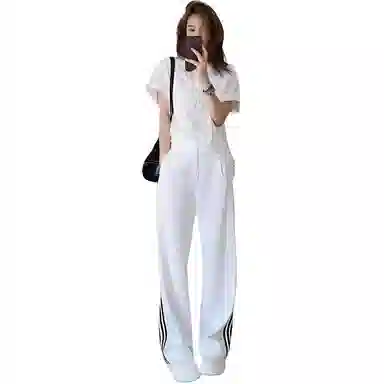 美洋 条纹通勤西装裤 女款 白色