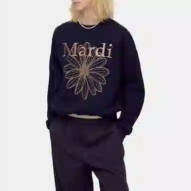 MARDI MERCREDI FW25 SWEATSHIRT FLOWERMARDI NEEDLEWORK_NAVY TAUPE
