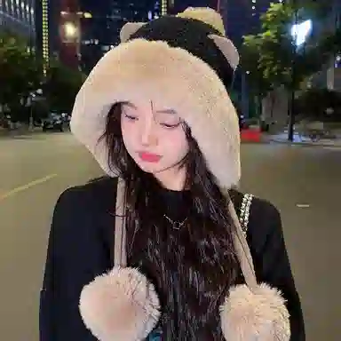 【韩版百搭~秋冬必备】 攸委 可爱小熊耳朵毛绒帽子女冬季加绒加厚保暖防寒护耳帽舒适 涤纶 萌趣创意时尚毛线帽雷锋帽 男女同款情侣款