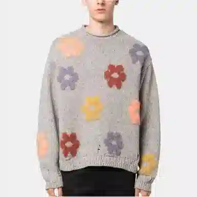 Acne Studios Floral Embroidered Crewneck Sweater Gray