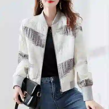 【dme】 通勤休闲宽松拉链长袖夹克外套 女款 乳白