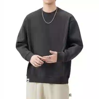 帝狼牛 简约设计款宽松圆领拼接上衣百搭日系个性时尚复古中性休闲长袖 卫衣 男女同款