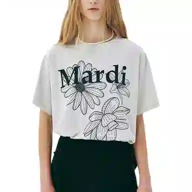 MARDI MERCREDI TSHIRT TRIPLE FLOWER_OATMEAL BLACK SS25T