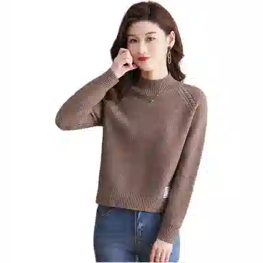 恒源祥 时尚简约休闲气质半高领纯色打底衫女长袖针织衫 女款