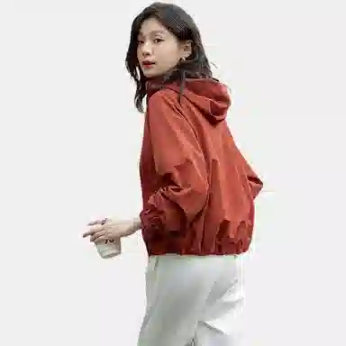 【dme】 纯色连帽拉链长袖夹克外套 女款