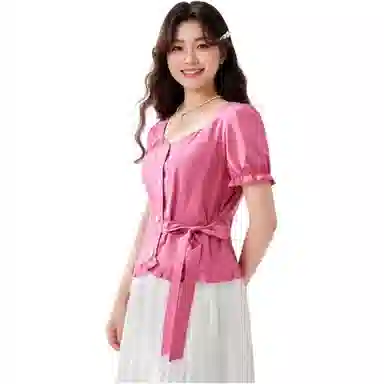 爱依服 纯色短袖通勤衬衫 女款