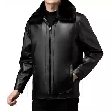 老爷车 冬季男加绒加厚可拆卸毛领中老年爸爸装夹克保暖外套皮衣 男款