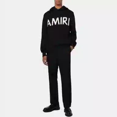 AMIRI FW22 Logo Embroidered Wool Hoodie Black