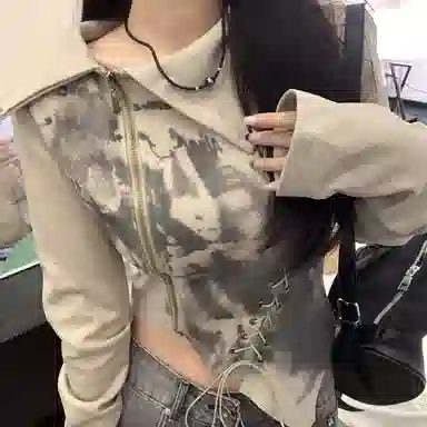 JUFU Long Sleeve Crop Top Grey