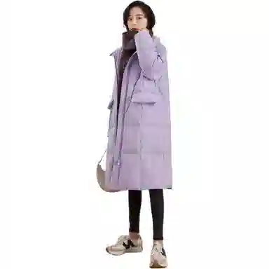 鸭鸭 纯色中长款立领加厚长袖羽绒服 女款