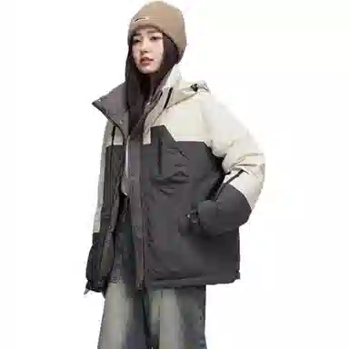鸭鸭 时尚连帽简约拼色羽绒服 女款