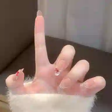 柚予颜 手工穿戴甲水光猫眼蝴蝶结显嫩少女美甲  椭圆裸色晕染 纯欲