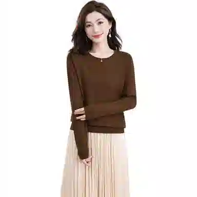 恒源祥 圆领舒适时尚纯色简约休闲长袖针织衫 女款