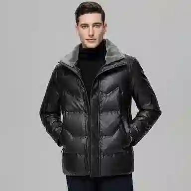 鸭鸭 中老年爸爸装纯色商务休闲防寒保暖翻领真皮羽绒服 男款
