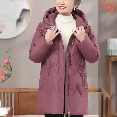 鸭鸭 纯色花卉刺绣连帽长袖羽绒服 女款