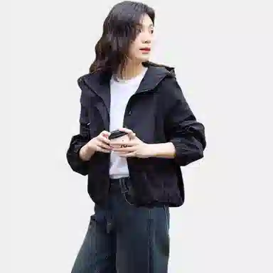 【dme】 纯色连帽拉链长袖夹克外套 女款