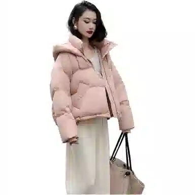 鸭鸭 纯色简约宽松连帽加厚羽绒服 女款