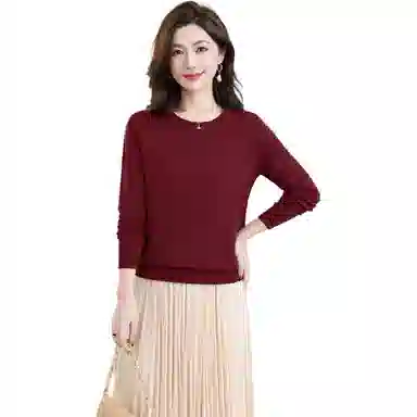 恒源祥 圆领舒适时尚纯色简约休闲长袖针织衫 女款