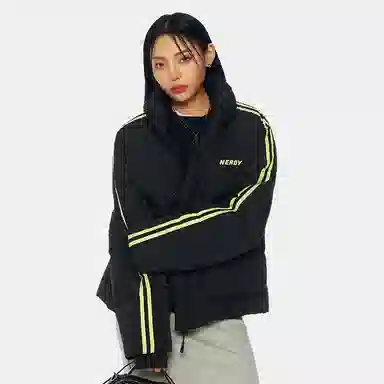 NERDY Logo Hooded Down Jacket Black