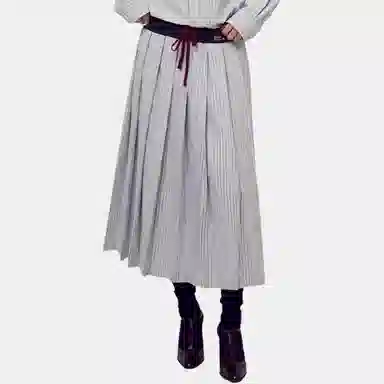 MARDI MERCREDI FW25 COTTON PLEATED MAXI SKIRT STRIPE_BLUE
