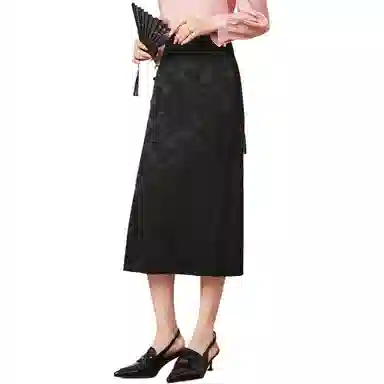 粉红玛琍 修身高腰简约休闲长裙 女款 黑色