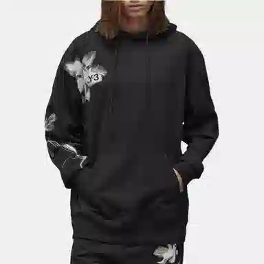 Y-3 Floral Print Hoodie Black