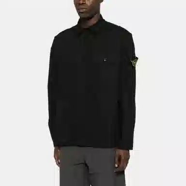Stone Island Badge Collar Long Sleeve Shirt Black
