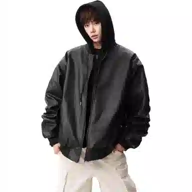 DEAR BETSY PU Leather Hoodie Jacket